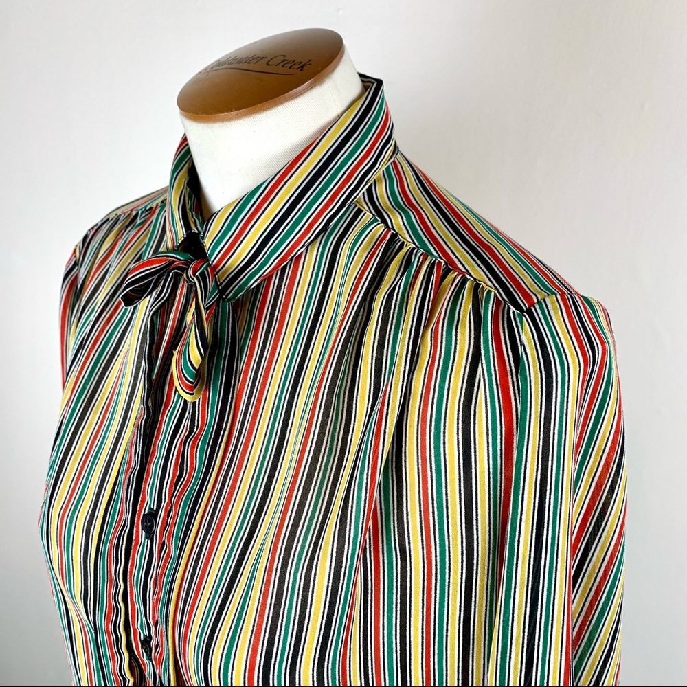 70s / 80s Bow Tie Secretary Stripe Blouse size medium